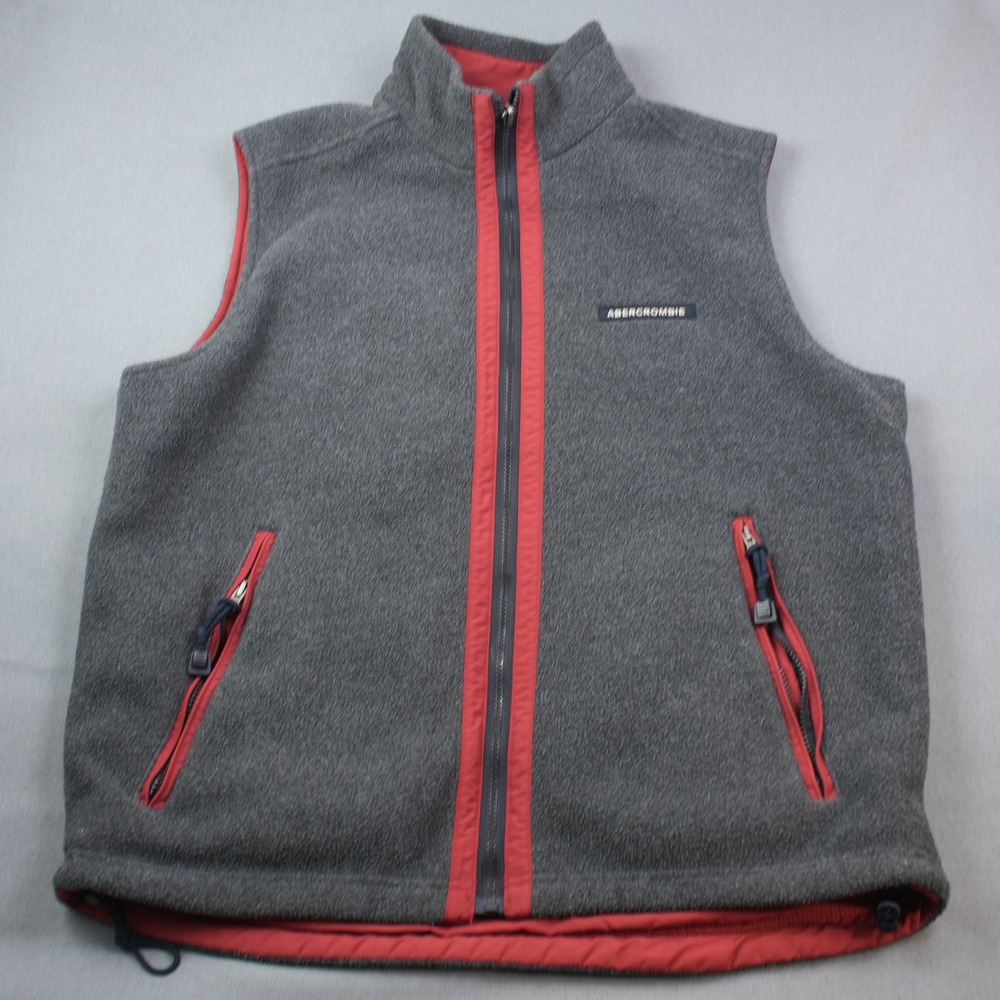Vintage Abercrombie & Fitch Men M Vest Full Zip Reversible Red Gray Fleece - Picture 4 of 13